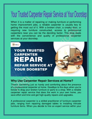 Your Trusted Carpenter Repair Service at Your Doorstep