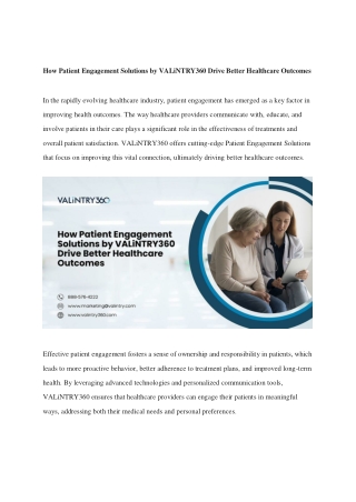 How Patient Engagement Solutions by VALiNTRY360 Drive Better Healthcare Outcomes