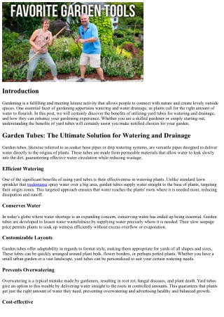 The Advantages of Making Use Of Yard Tubes for Watering and Drainage