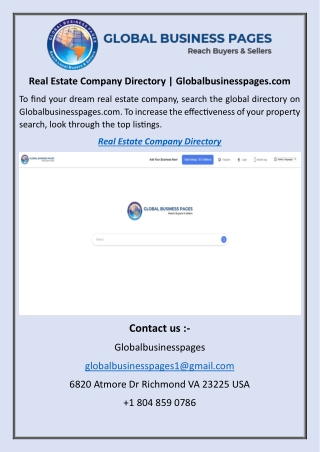 Real Estate Company Directory Globalbusinesspages.com