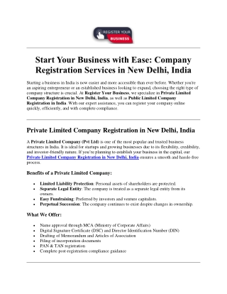 Company Registration Services in New Delhi, India