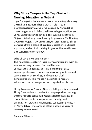 Why Shrey Campus is the Top Choice for Nursing Education in Gujarat