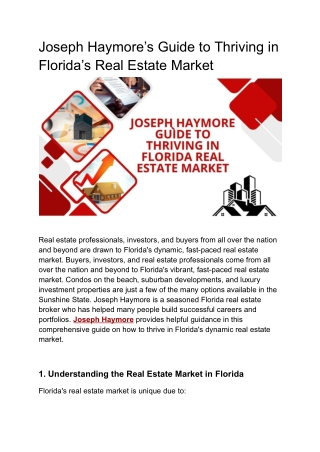 Joseph Haymore’s Florida Real Estate Guide  Expert Market Tips