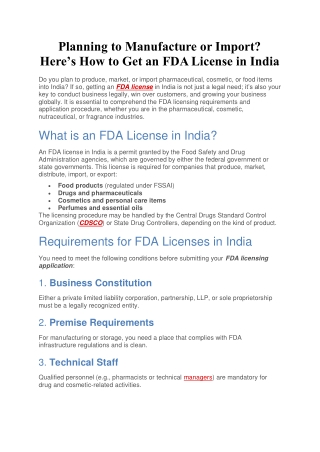 Planning to Manufacture or Import Here’s How to Get an FDA License in India