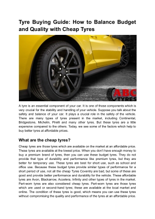 Tyre Buying Guide_ How to Balance Budget and Quality with Cheap Tyres