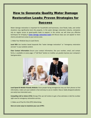 How to Generate Quality Water Damage Restoration Leads Proven Strategies for Success