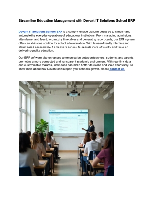 Streamline Education Management with Devant IT Solutions School ERP