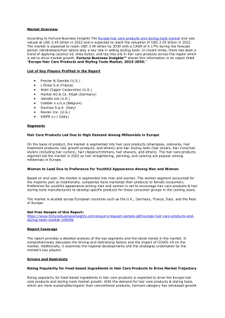 Europe Hair Care Products & Styling Tools Market Size, Share, Future Outlook, 20
