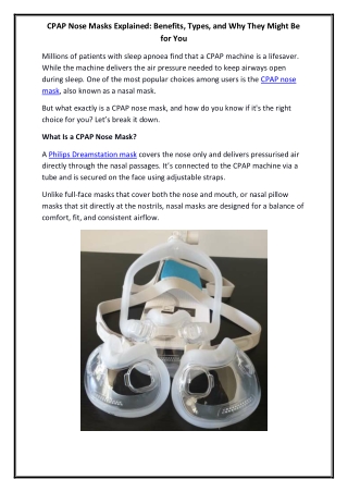 CPAP Nose Masks Explained Benefits, Types, and Why They Might Be for You