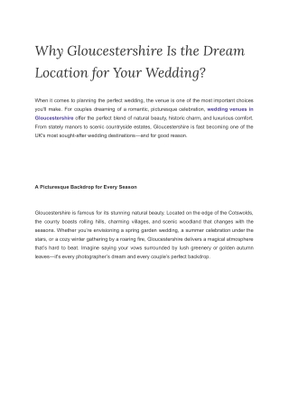 Why Gloucestershire Is the Dream Location for Your Wedding?
