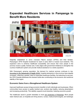 Expanded Healthcare Services in Pampanga to Benefit More Residents