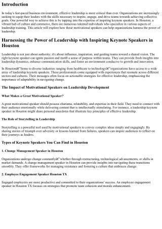 Harnessing the Power of Leadership with Inspiring Keynote Speakers in Houston