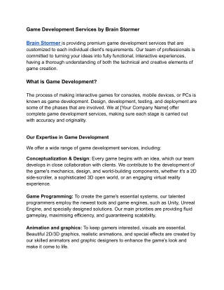 Game Development Services by Brain Stormer