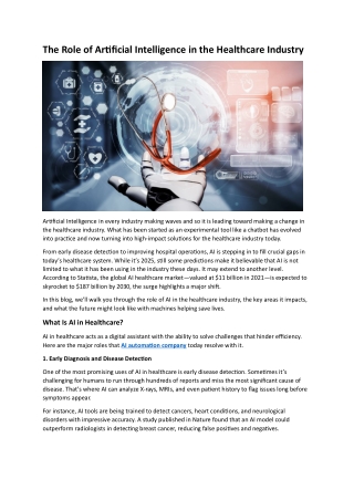 The Role of Artificial Intelligence in the Healthcare Industry