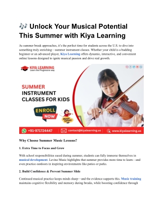 Unlock Your Musical Potential This Summer with Kiya Learning