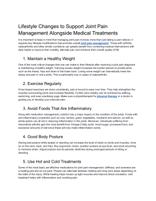 Lifestyle Changes to Support Joint Pain Management Alongside Medical Treatments