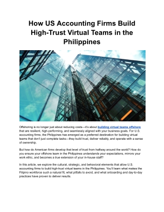 How US Accounting Firms Build High-Trust Virtual Teams in the Philippines