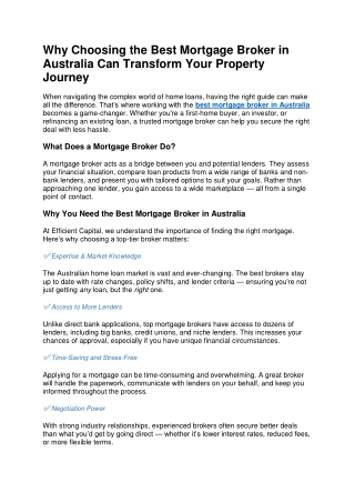 Why Choosing the Best Mortgage Broker in Australia Can Transform Your Property Journey