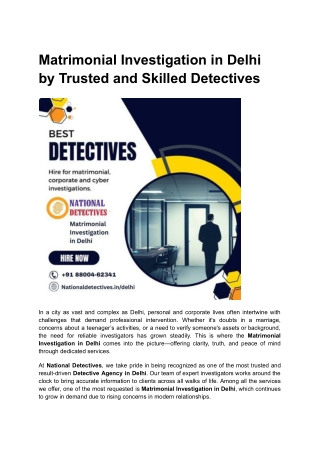 Matrimonial Investigation in Delhi by Trusted and Skilled Detectives