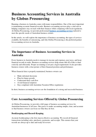 Business Accounting Services in Australia by Globus Prosourcing
