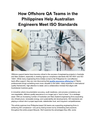 How Offshore QA Teams in the Philippines Help Australian Engineers Meet ISO Standards