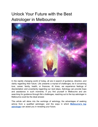 Unlock Your Future with the Best Astrologer in Melbourne