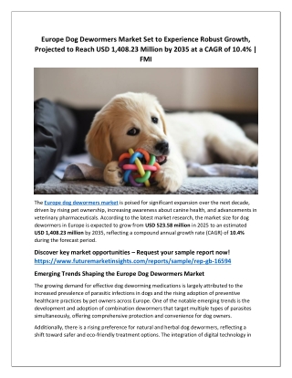 Protecting Pets: Rising Demand for Dog Dewormers in the European Market