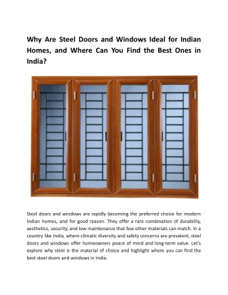 Why Are Steel Doors and Windows Ideal for Indian Homes?