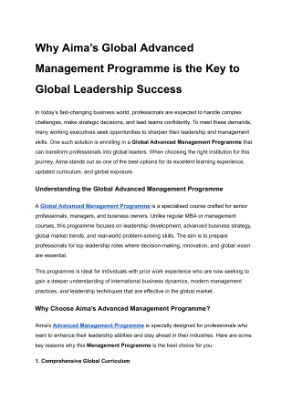Why Aima’s Global Advanced Management Programme is the Key to Global Leadership Success