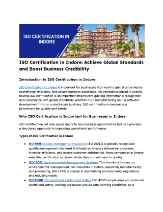 ISO Certification in Indore: Achieve Global Standards and Boost Business Credibi