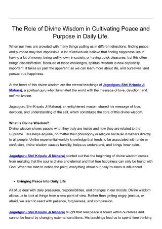 The Role of Divine Wisdom in Cultivating Peace and Purpose in Daily Life.