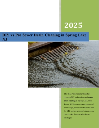 DIY vs Pro Sewer Drain Cleaning in Spring Lake NJ