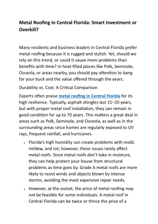 Metal Roofing in Central Florida Smart Investment or Overkill