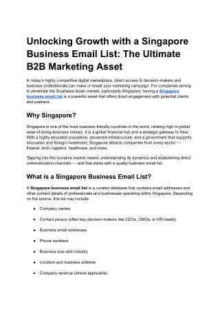 Unlocking Growth with a Singapore Business Email List: The Ultimate B2B Marketin