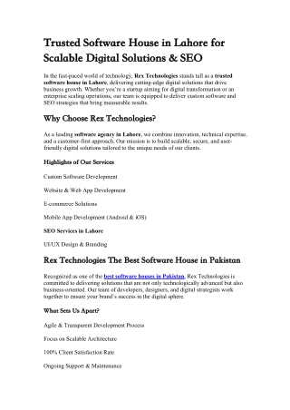 Trusted Software House in Lahore for Scalable Digital Solutions & SEO
