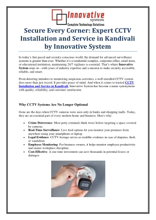 Affordable CCTV Installation and Service in Kandivali by Experts