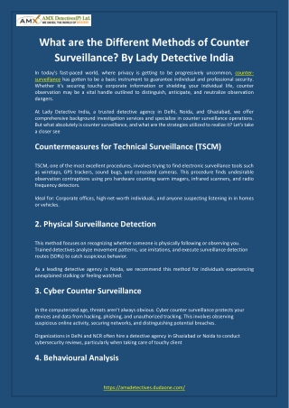 What are the Different Methods of Counter Surveillance? By Lady Detective India