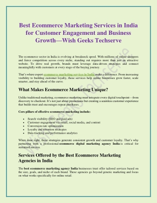 Best Ecommerce Marketing Services in India for Customer Engagement and Business Growth—Wish Geeks Techserve