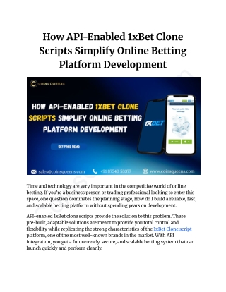 How API-Enabled 1xBet Clone Scripts Simplify Online Betting Platform Development