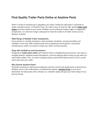 Find Quality Trailer Parts Online at Anytime Parts
