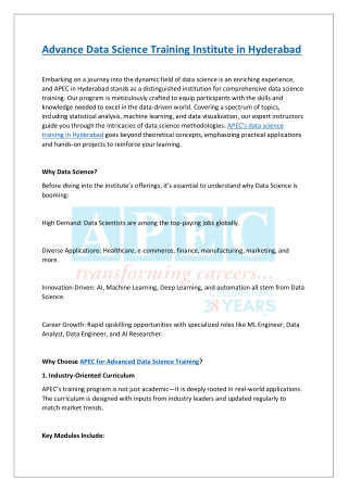 Advance Data Science Training Institute in Hyderabad