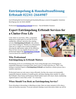 Entrümpelung Erftstadt - Entsorgenlos.de