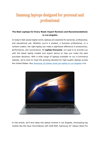 Samsung laptops designed for personal and professional