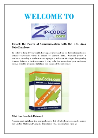 Downloadable Area Code Data by State and City