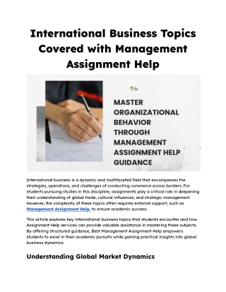 International Business Topics Covered with Management Assignment Help