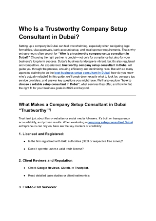 Who Is a Trustworthy Company Setup Consultant in Dubai