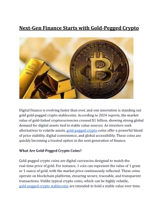 Next-Gen Finance Starts with Gold-Pegged Crypto