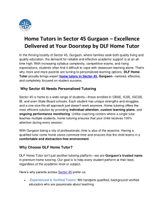 Home Tutors in Sector 45 Gurgaon