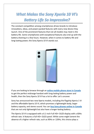 What Makes the Sony Xperia 10 VI's Battery Life So Impressive