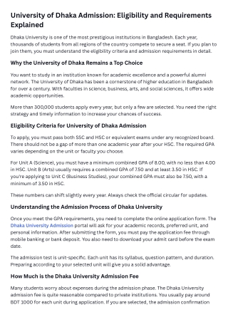 University of Dhaka Admission Eligibility and Requirements Explained